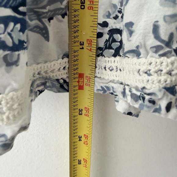 Lucky Brand XS White Blue Paisley Mini Dress Sleeveless Coquette Milkmaid Lace - Picture 8 of 8